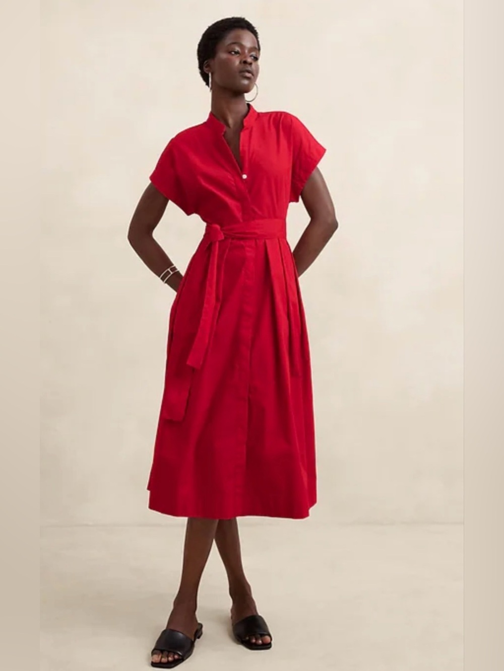 Banana Republic Factory Red Sunset Button Front Tie Waist Dress XL